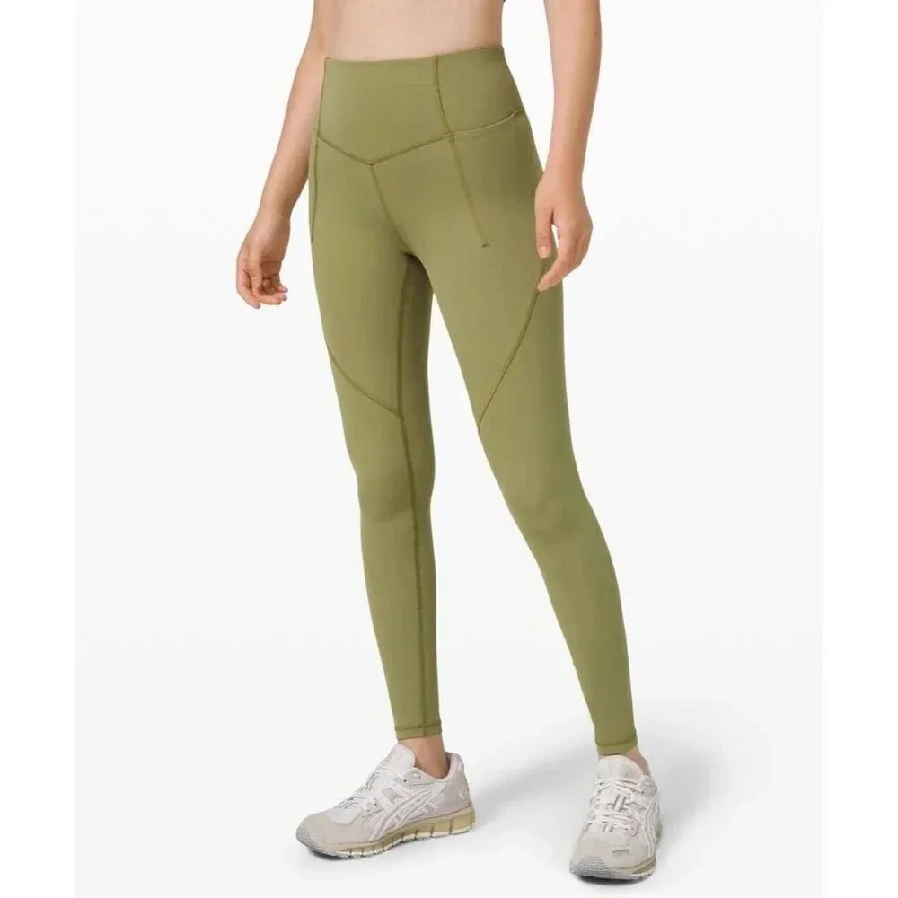 Lululemon Fine Force High Rise Tight Leggings Bronze Green 28" Inseam Size 6